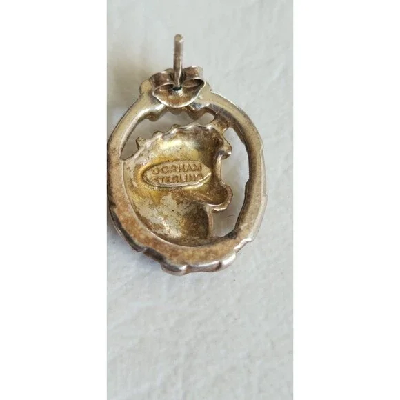 Vintage Gorham Sterling Silver Unicorn Ribbon Bow Earrings .75" 10g - Picture 5 of 7